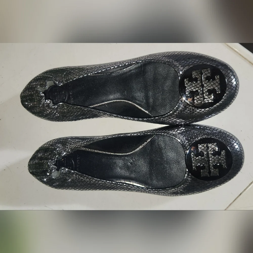 Tory Burch Black Snakeskin Flats - Picture 1 of 6